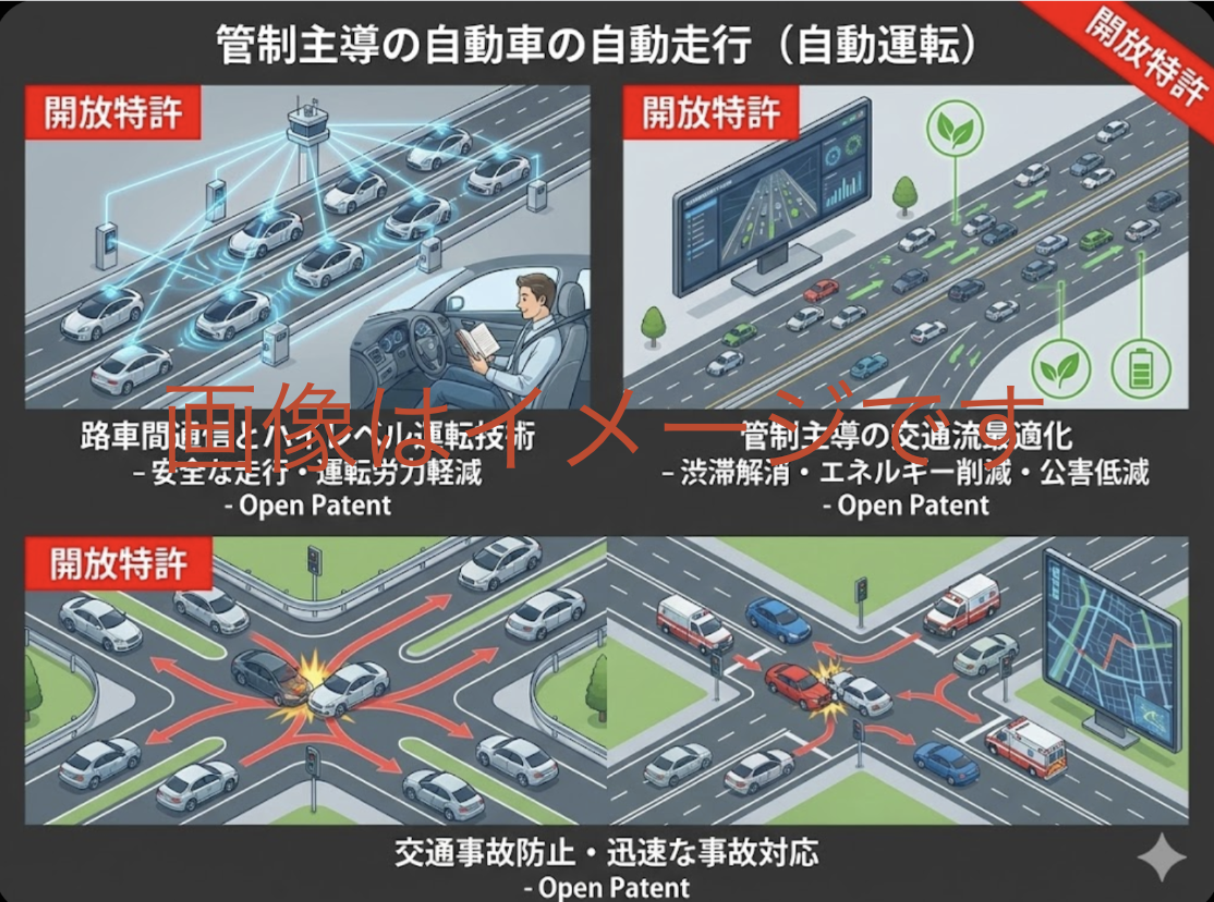「自動車の自動走行の方法　路車間通信による管制主導の自動車の自動走行（自動運転）」のアイキャッチ画像