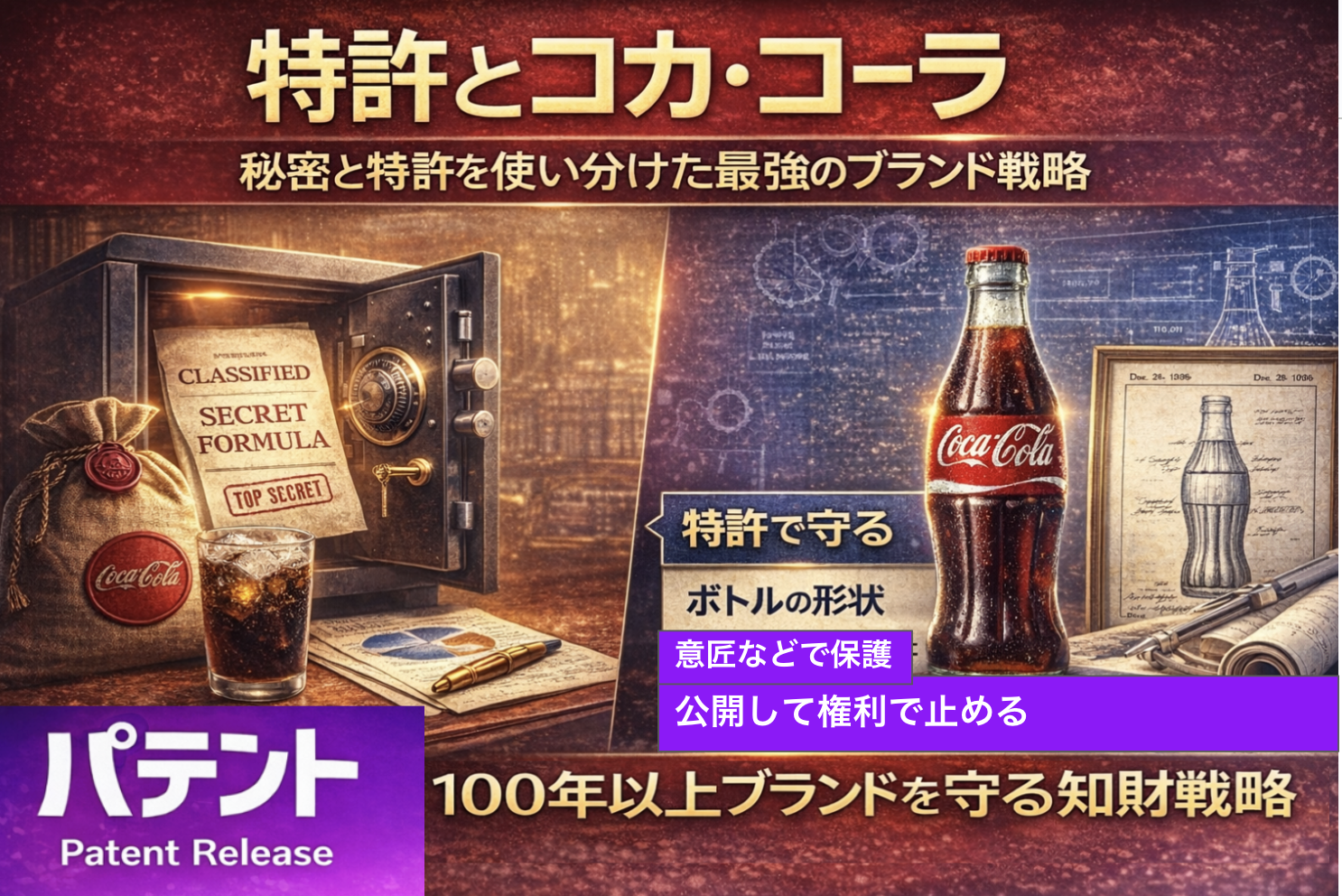 「特許とコカ・コーラ：話題の裏話、なぜ“レシピは特許にしない”のに、特許は使い倒すのか」のアイキャッチ画像